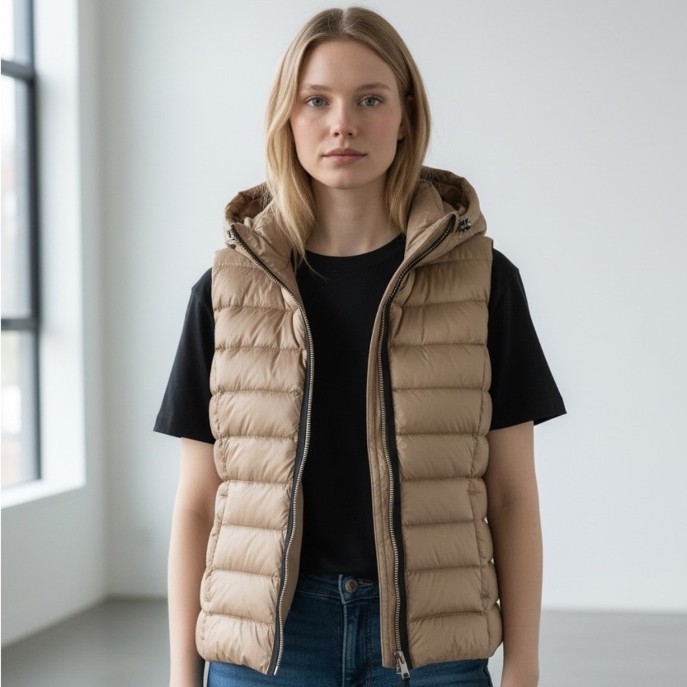 RUDSAK Women's Tan Puffer Vest with Hood